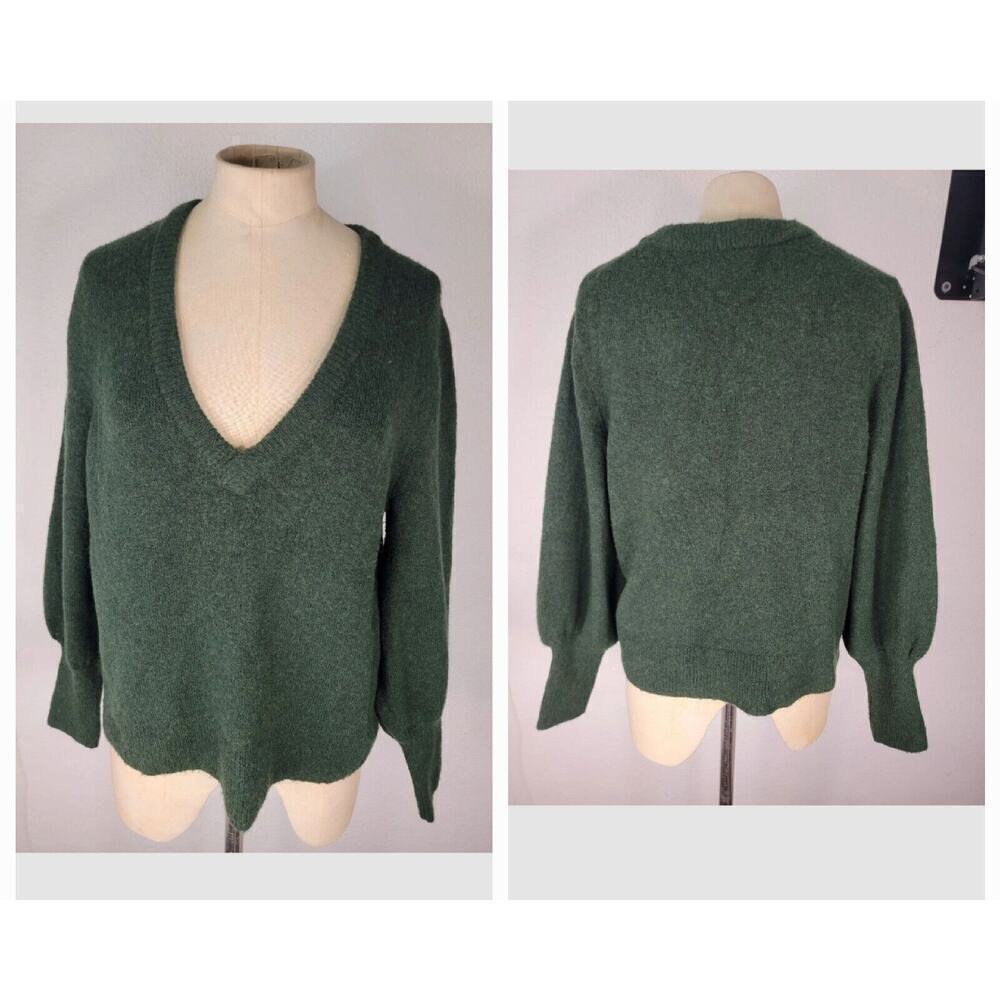 Madewell Sweater Womens Medium Dashwood Ballon Sleeves Green Coziest Yarn K5429